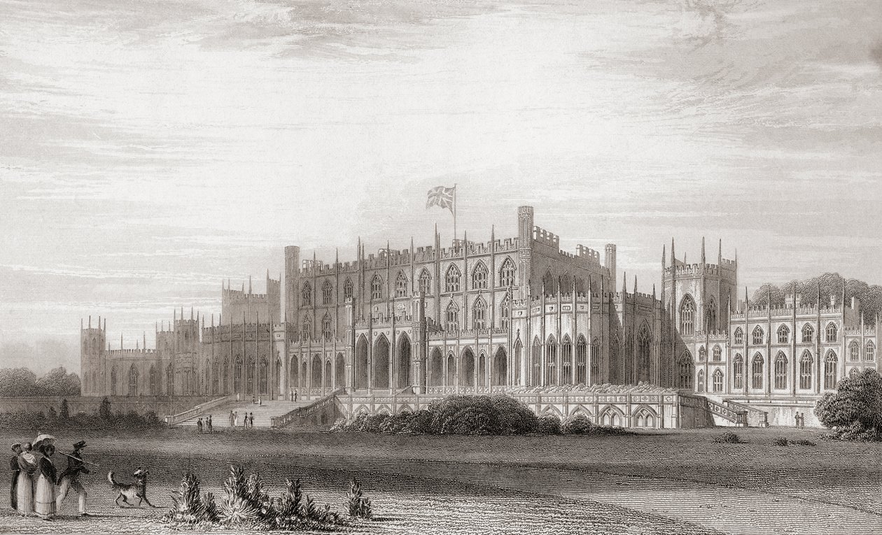 Eaton Hall, Cheshire, İngiltere, 19. yüzyılın başlarında. Churton'ın Portre ve Manzara Galerisi'nden, 1836'da yayınlandı. by English School