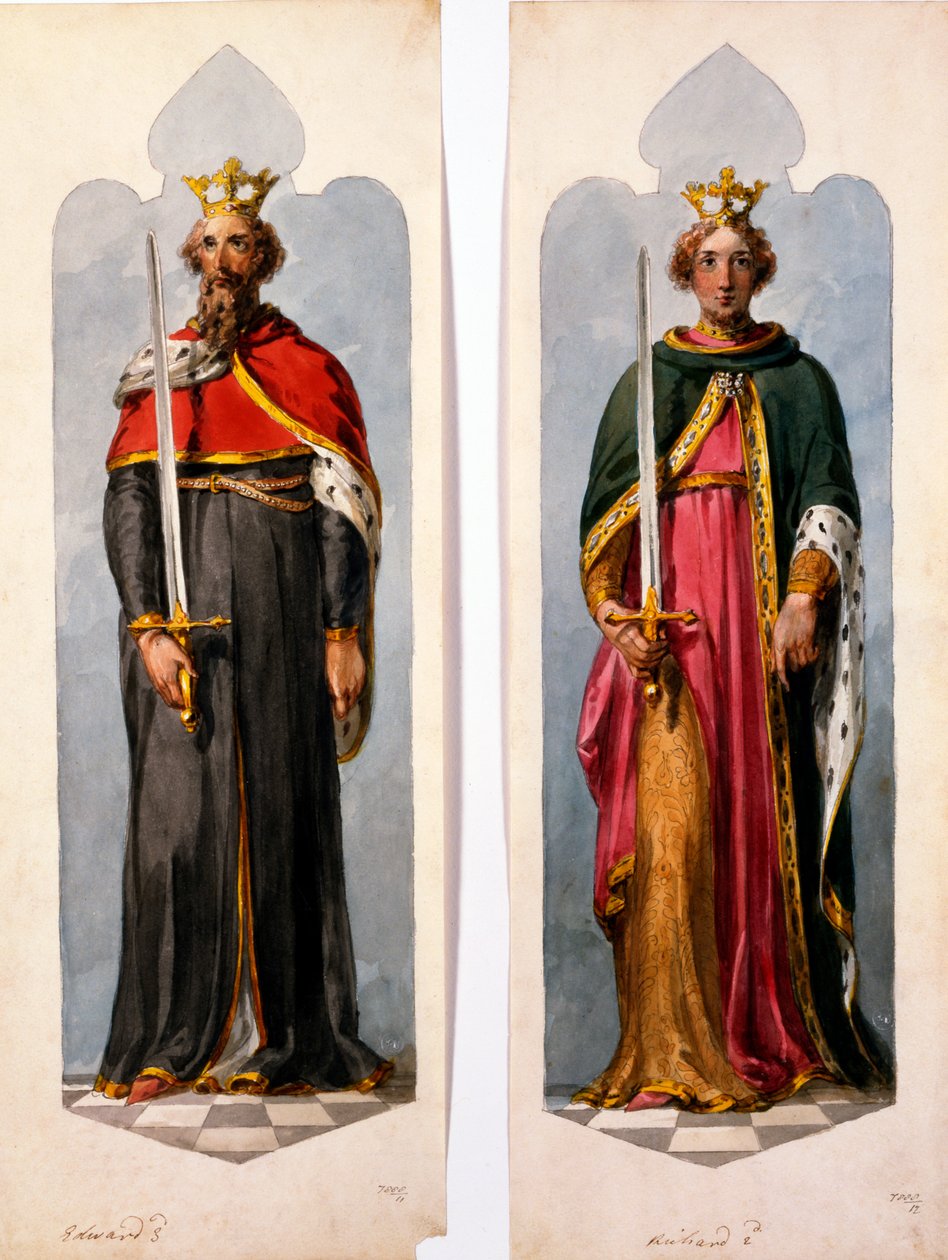 Edward II ve Richard I (kağıt üzerinde wc) by English School