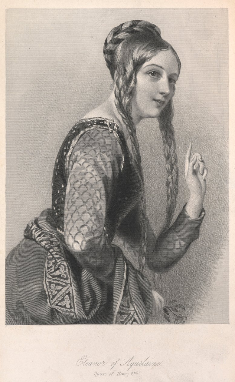 Aquitaine'li Eleanor, 'Kraliçelerin Biyografik Taslakları'ndan illüstrasyon...' by English School