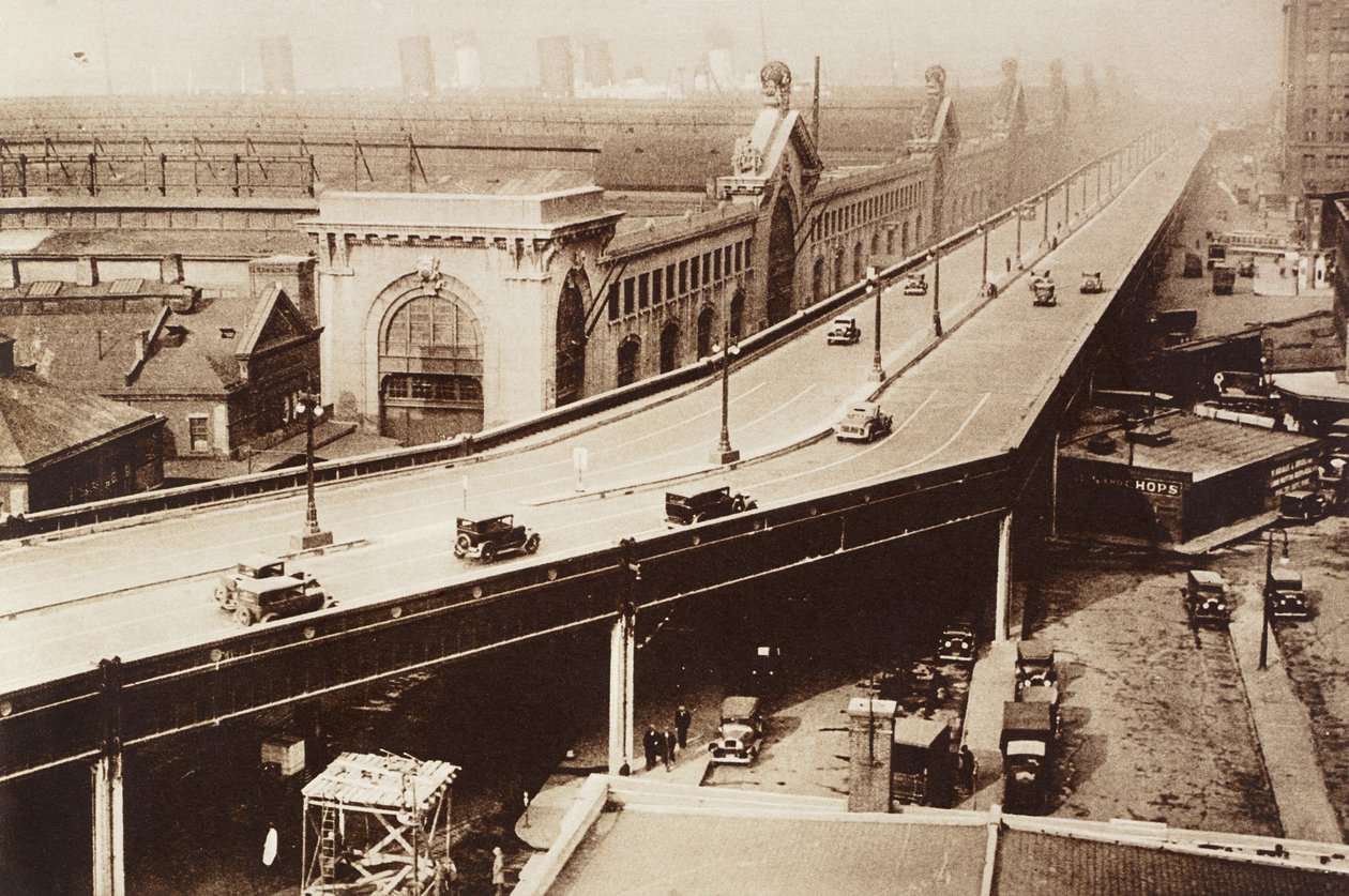 Yükseltilmiş otoyol, Jersey City, New York, Amerika Birleşik Devletleri, Illustrated London News#39;den fotoğraf, 12 Ocak by English School