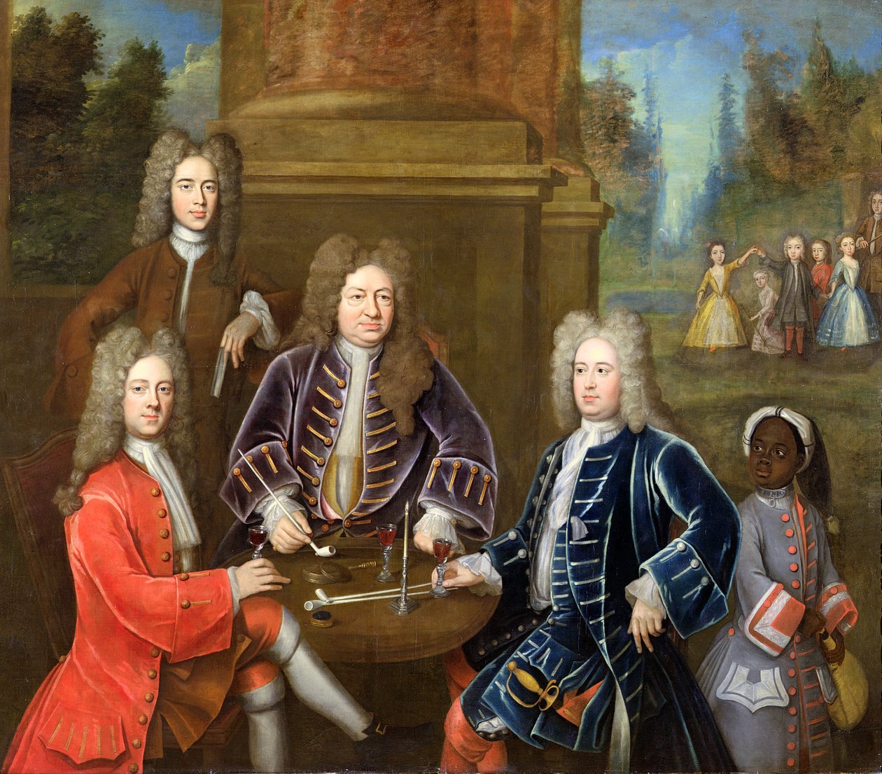 Elihu Yale (1648-1721) ikinci Devonshire Dükü, Lord James Cavendish, Bay Tunstal ve bir Sayfa, c.1708 by English School