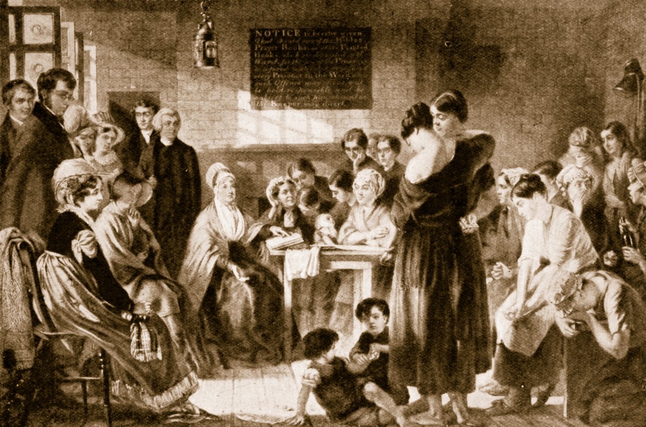 Elizabeth Fry bir hapishanede İncil okuyor by English School