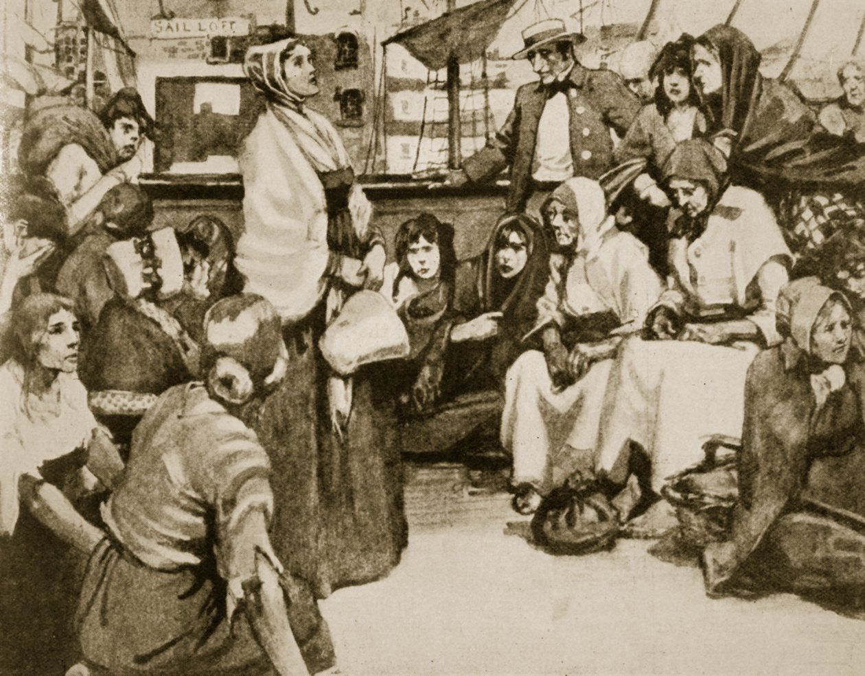 Elizabeth Fry bir mahkum gemisinde mahkumlarla konuşuyor by English School