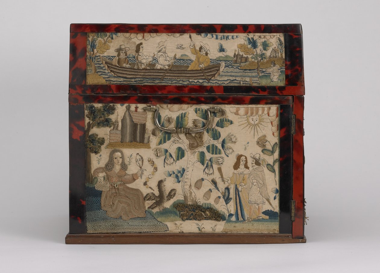İşlemeli tabut, c.1660 (ipek, kanvas, ahşap, bağa ve gümüş bağlar) by English School