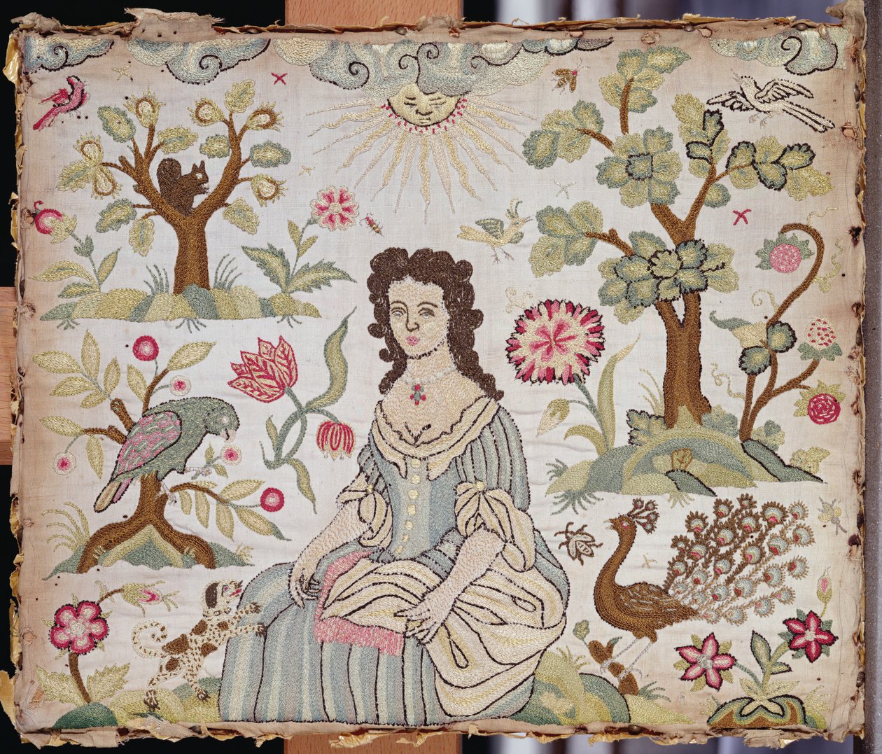 Bahçedeki bir kadını betimleyen işlemeli pano, yaklaşık 1700 (ipek) by English School
