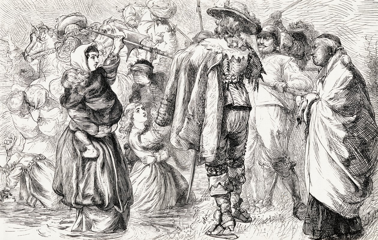 1641 İrlanda İsyanı sırasında İrlandalı Katolikler tarafından boğulan İngiliz Protestanlar, c.1865 (ahşap gravür) by English School