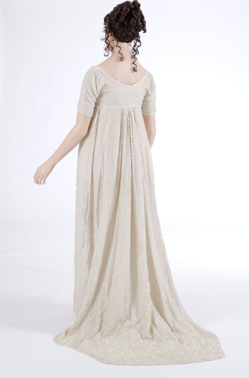Abiye elbise, 1800 (pamuk muslin ve cam boncuklar) by English School