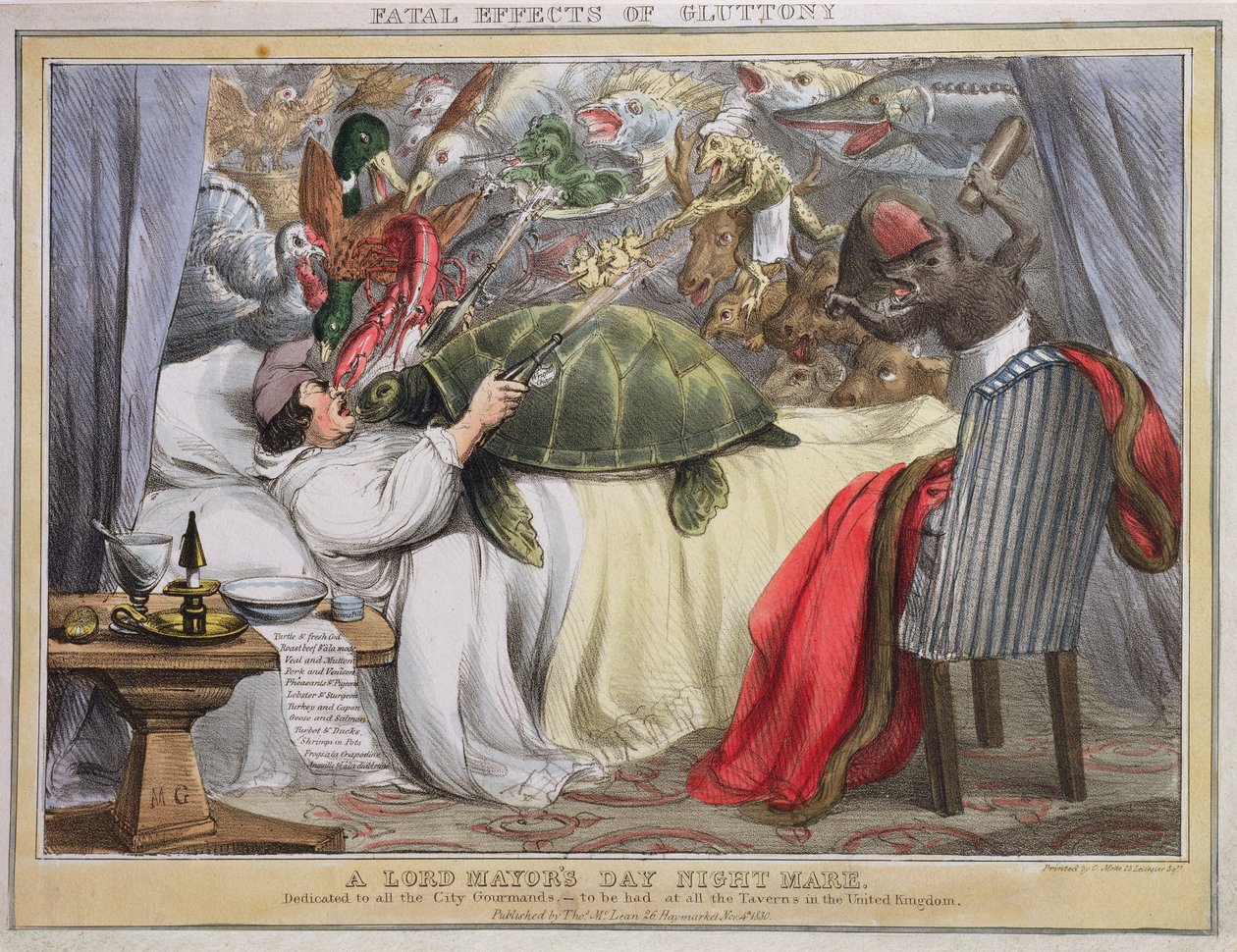 Oburluğun ölümcül etkileri, bir Lord Mayors Gündüz gecesi kısrağı, Thomas McLean (1788-1875) tarafından yayınlandı, 1830 by English School