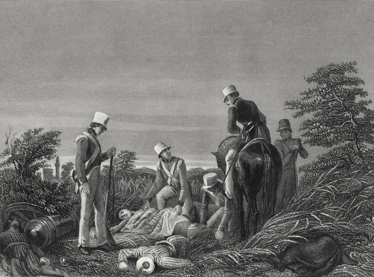 Chillianwallah savaşından sonra 24. Alayın renklerini bulmak, 1850 dolayları (gravür) by English School