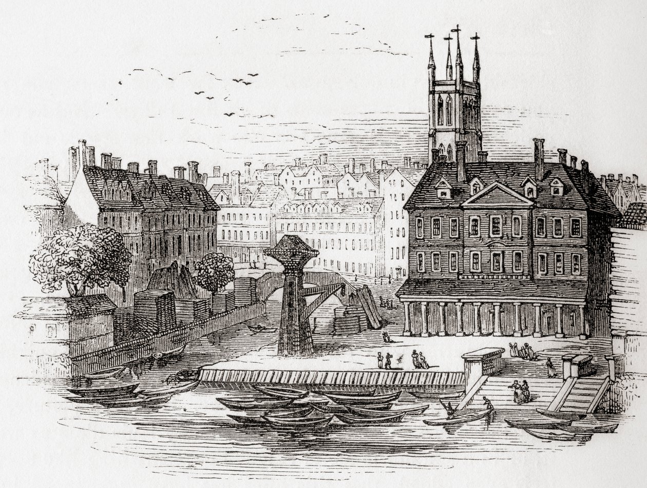Fleet Ditch, Londra, İngiltere, 1749'da Old England: A Pictorial Museum, pub'dan Bridewell'de Thames ile karşılaştığı noktada. 1847 by English School