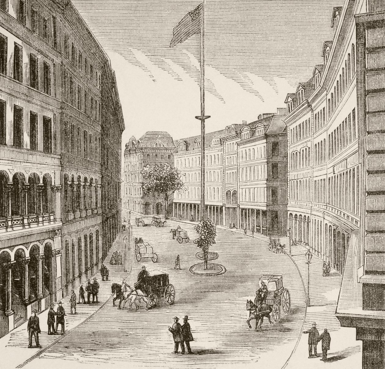 Franklin Caddesi, Boston, Massachusetts 1870'lerde (taş taş) by English School
