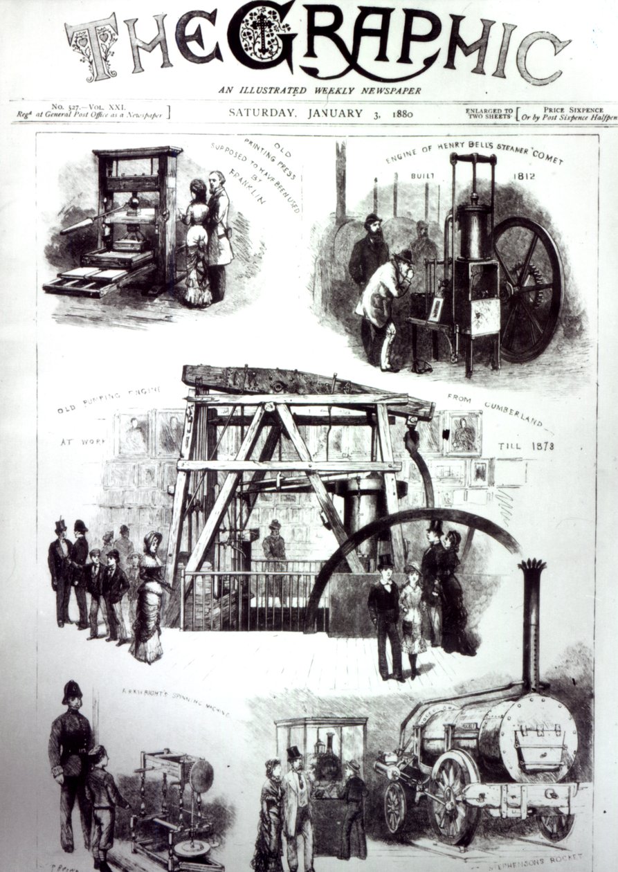 Önemli buluşları gösteren Grafiğin Ön Kapağı, 3 Ocak 1880 by English School