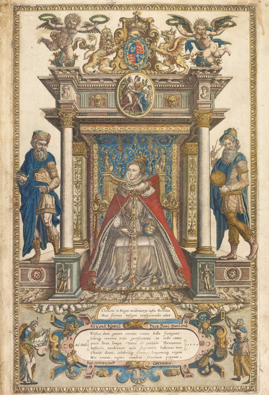 Christopher Saxon tarafından İngiltere ve Galler Ülkeleri Atlası'nın ön yüzü, Londra 1579 (el boyaması gravür) by English School