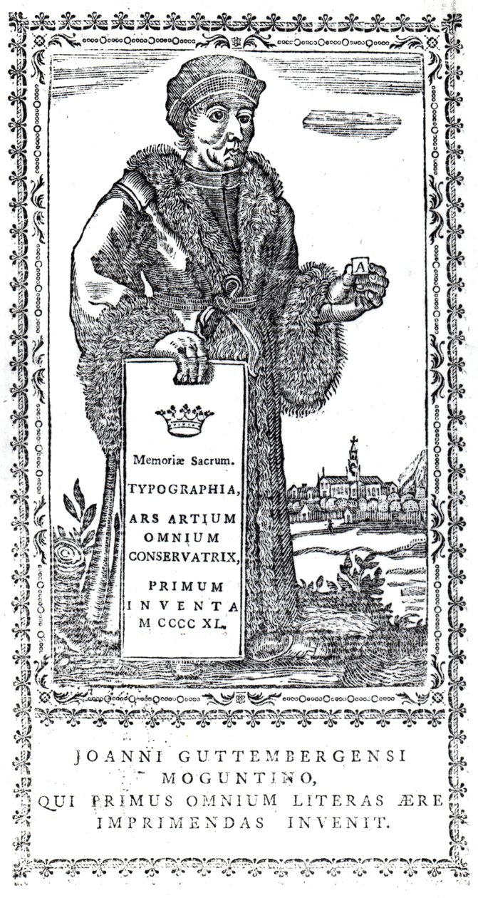 1770 yılında yayınlanan Philip Luckombe tarafından Baskının Kökeni ve İlerlemesinin Kısa Tarihinden Johannes Gutenberg