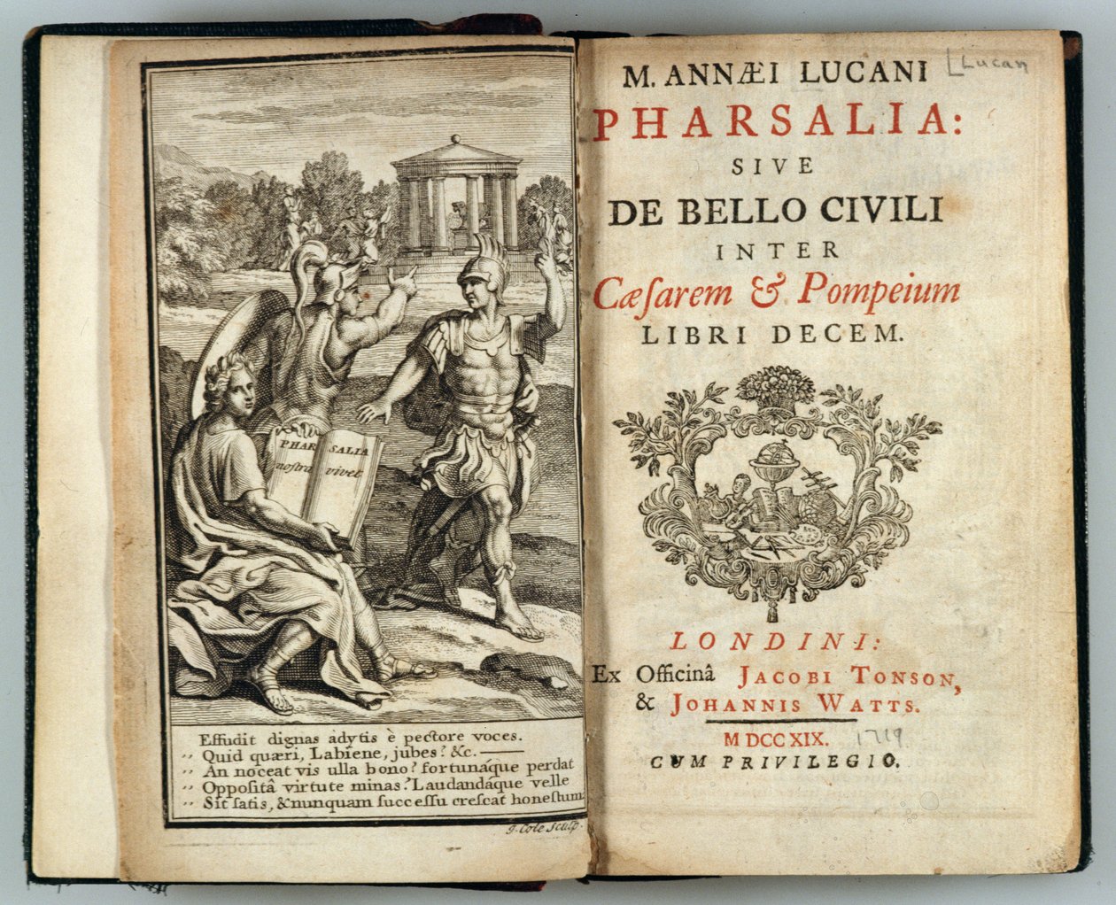 Marcus Annaeus Lucan (MS 39-65), J. Cole, 1719 tarafından oyulmuş Pharsalia veya Sezar ve Pompey Arasındaki İç Savaş by English School