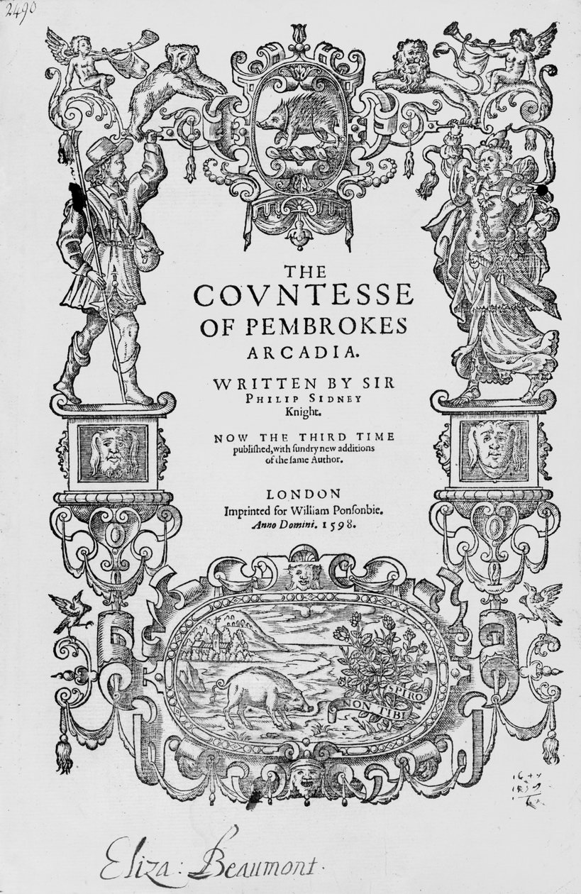 Pembrokes Arcadia Kontesi, 1592, Sir Philip Sidney (1554-86), Üçüncü baskı, yayın 1598 by English School