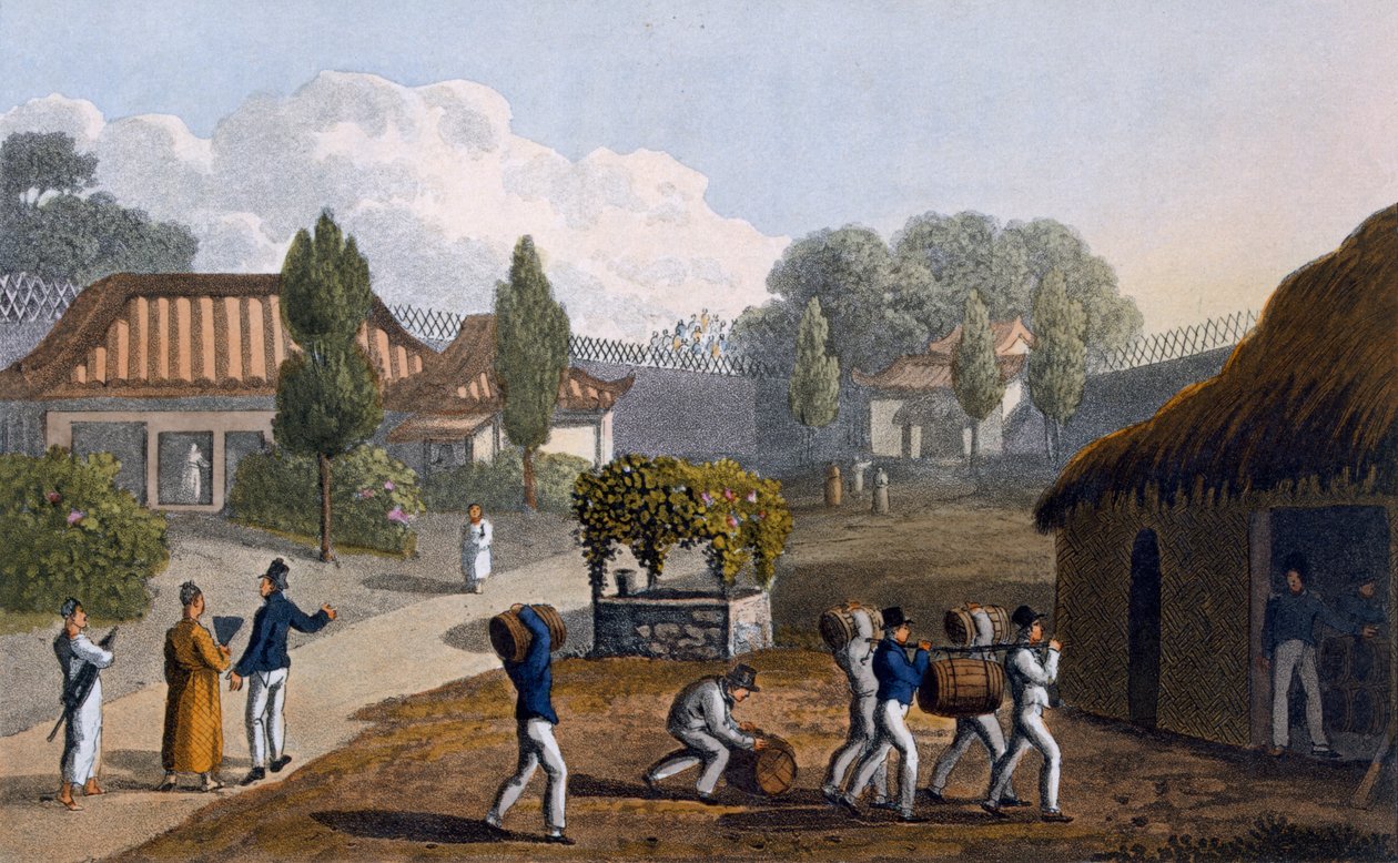 Lewchew Tapınağı Bahçesi, 1820 (renkli aquatint) by English School