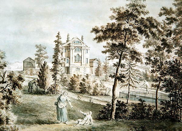 Bir parkta bahçe pavyonu, c.1725 (kağıt üzerine sulu boya) by English School