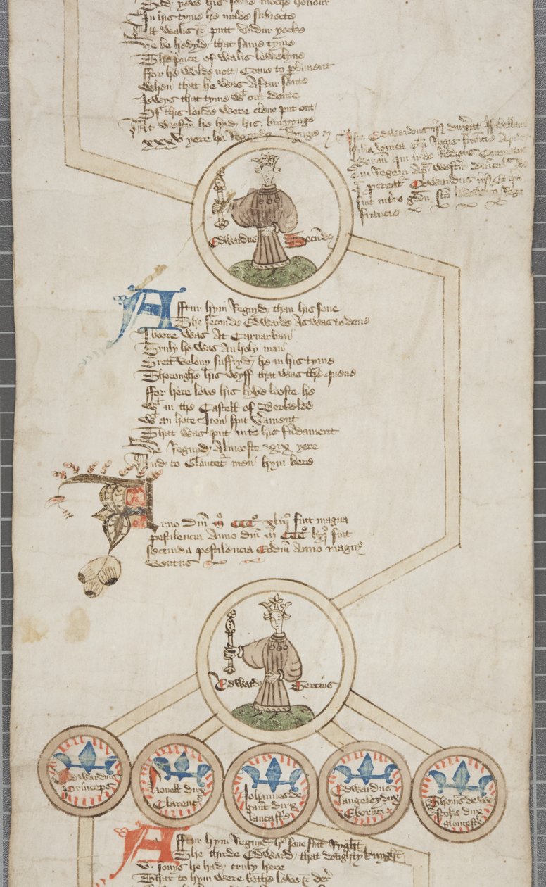 İngiltere krallarının soy kütüğü, c.1440-79 (parşömen üzerine kalem ve mürekkep) by English School