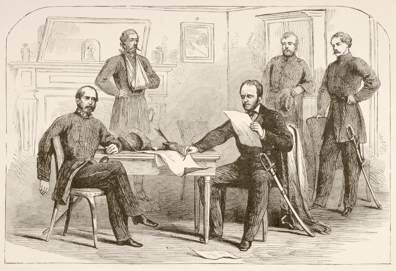 General Joseph Eggleston Johnston, Tennessee'deki Orduyu General William Tecumseh Sherman'a teslim etti (litho) by English School