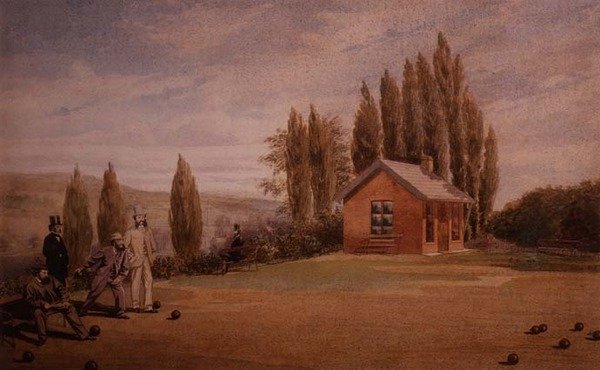 Çim Kaseleri Oynayan Beyler, 1880 dolayları (kağıt üzerine suluboya) by English School