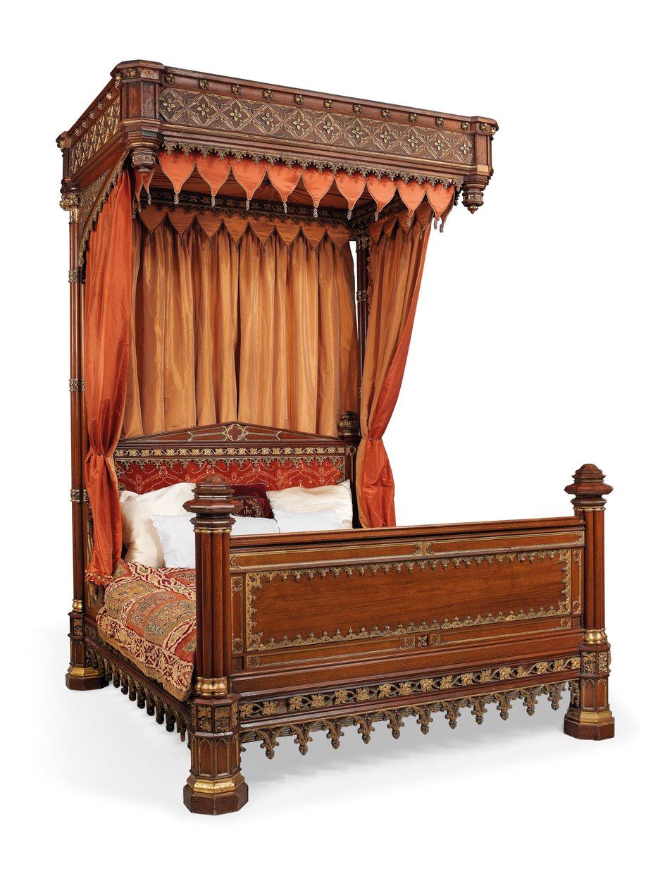 George IV yarım test yatağı, c.1830 (parsel yaldızlı meşe ve ipek) by English School