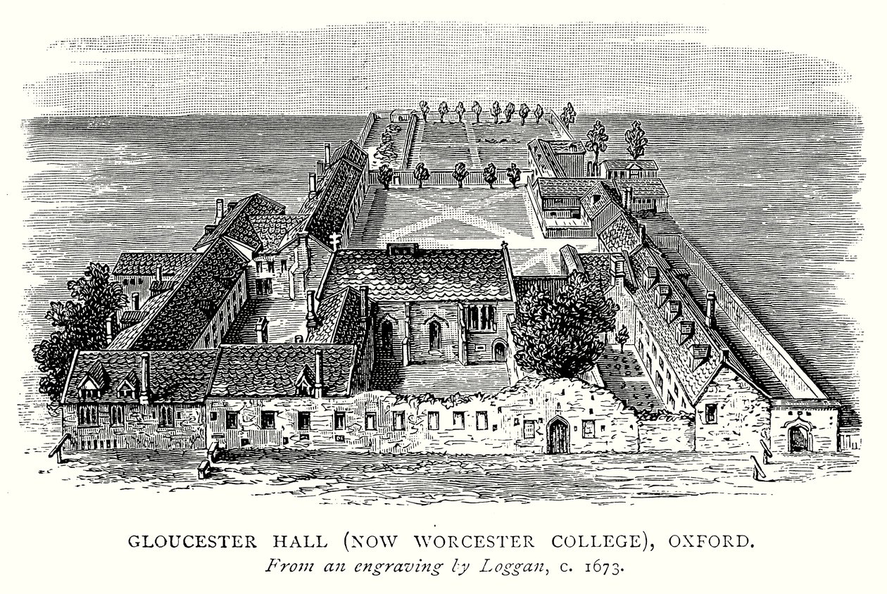Gloucester Hall (şimdi Worcester College), Oxford (gravür) by English School