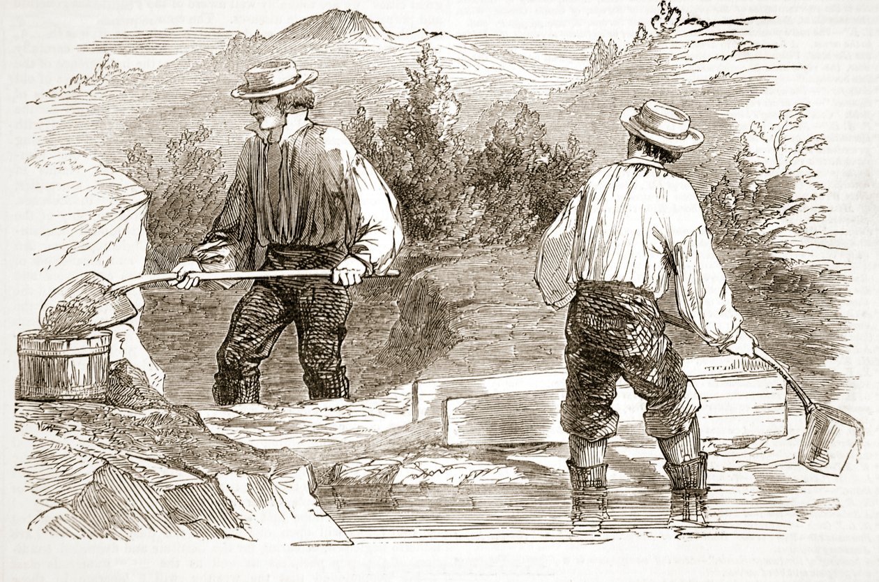 Kazılarda Altın Yıkama, The Illustrated London News, 1849 by English School