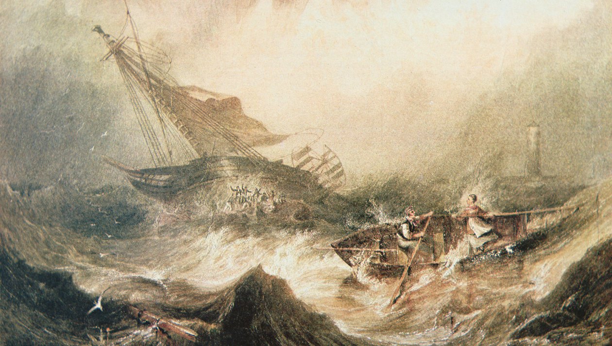 Grace Darling ve babası, Northumberland kıyılarında harap olan Forfarshire