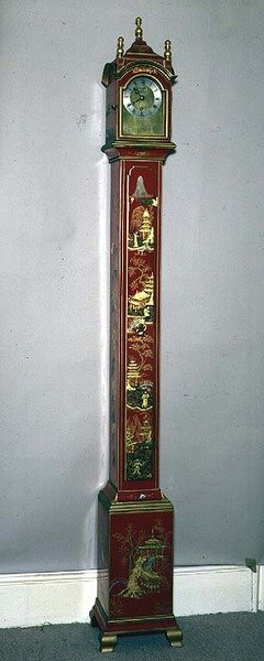 Yaldızlı chinoiserie, kubbeli başlık ve Samuel Short tarafından pirinç kadran ile süslenmiş büyükanne saati by English School