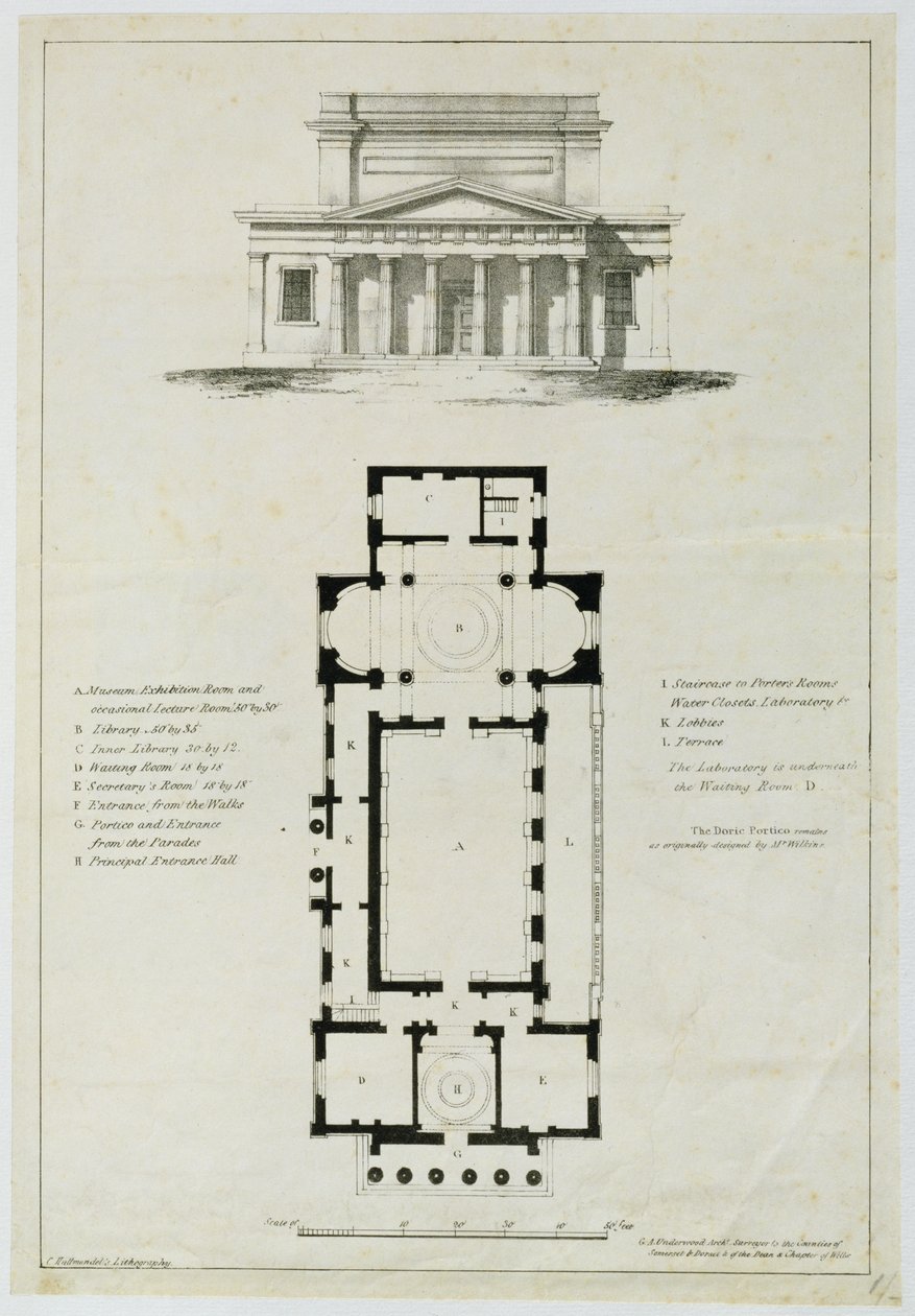 Alt Meclis Odalarının Zemin Planı, Hamam, Charles Hullmandel (1789-1850) tarafından oyulmuş by English School