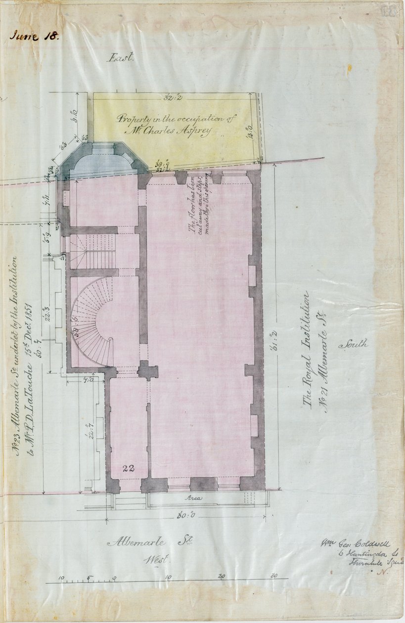Kraliyet Enstitüsü kiralamalarının zemin planı, 1863 (kağıt üzerinde kalem & mürekkep ve wc) by English School