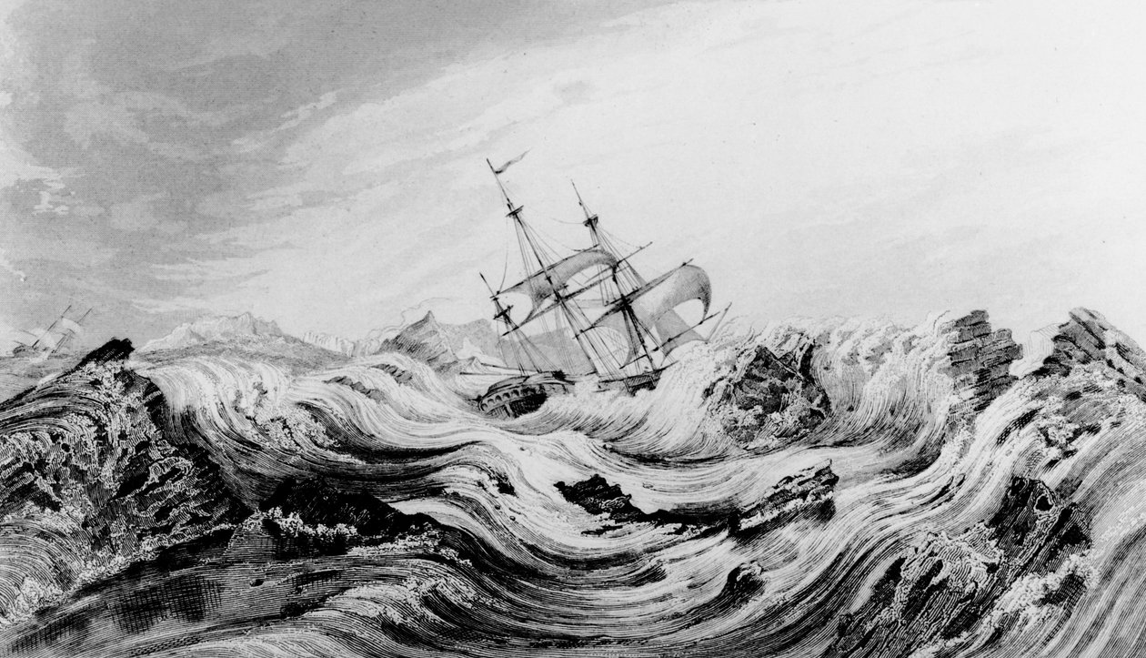 David Buchan tarafından komuta edilen HMS Dorothea, Kuzey Kutbu buzuna sürüldü by English School