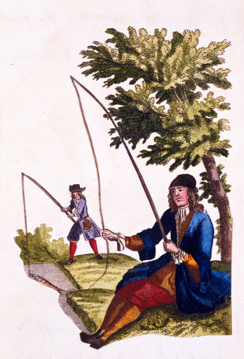 Bir Beyefendinin Alışkanlıkları - Balık Tutma, 1690 (el boyaması gravür) by English School
