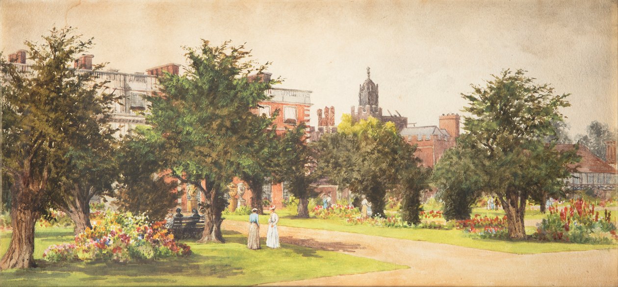 Hampton Court Gardens, 1910 dolayları (kağıt üzerine suluboya) by English School