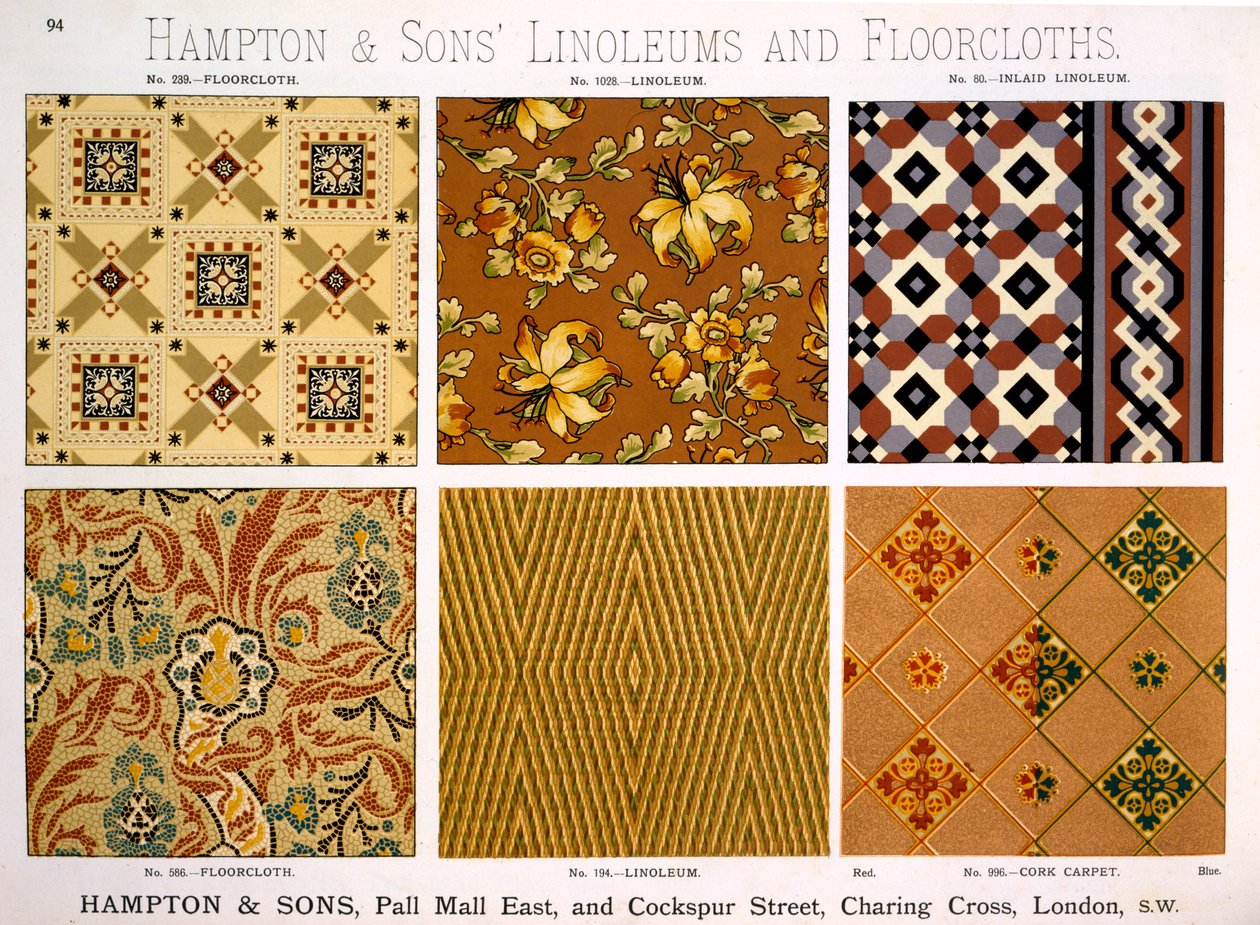 Hampton & Sons, Linolyumlar ve Yer Örtüleri için Tasarımlar, 19. yüzyılın sonları by English School
