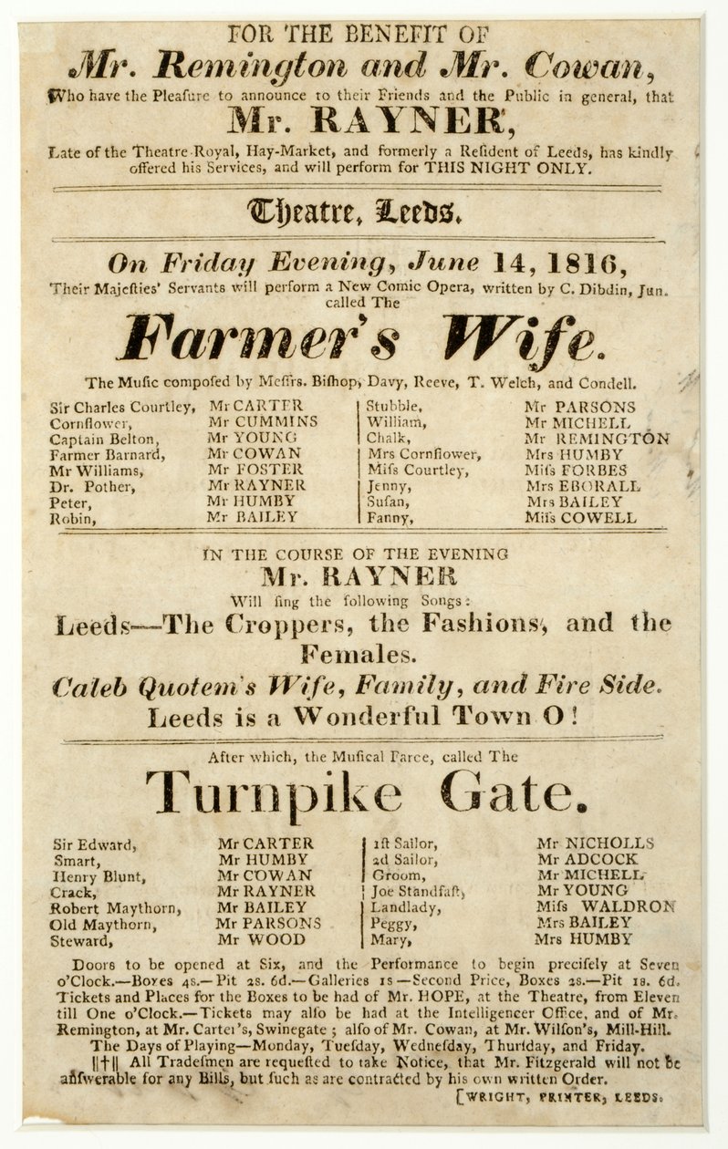 Handbill, Leeds Tiyatrosu