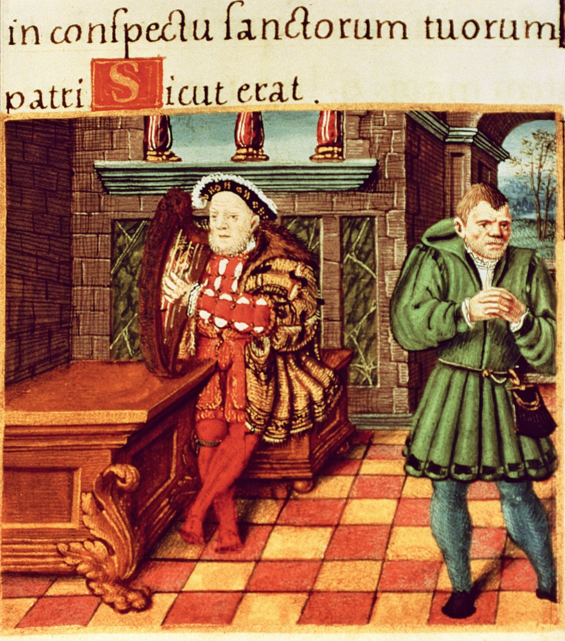 Henry VIII, Kralın Mezmurundan Aptal Wil Somers ile Arp Çalıyor by English School