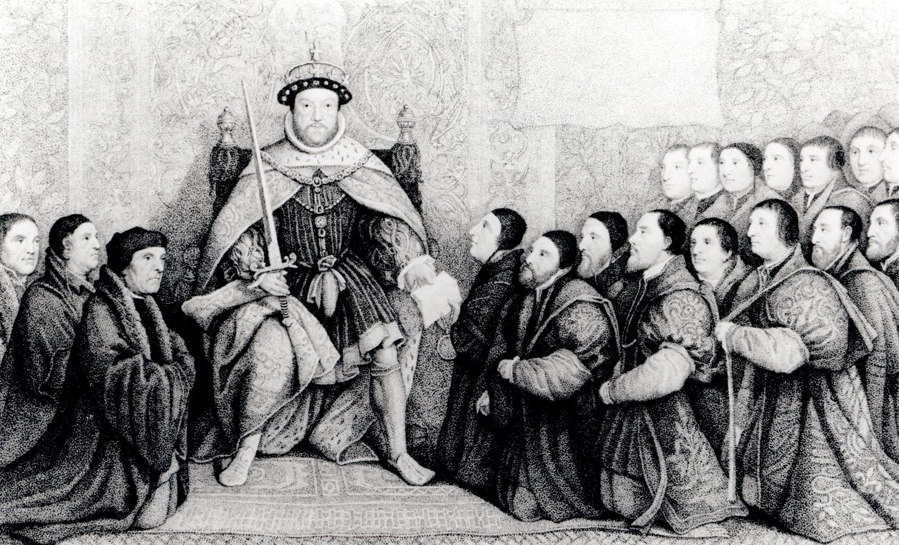 Henry VIII, Berber Cerrahlarına tüzük veriyor by English School