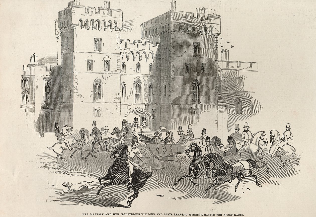 Her Majesty and her Illustrious Visitors and Suite leaving Windsor Castle for Ascot Races, from 