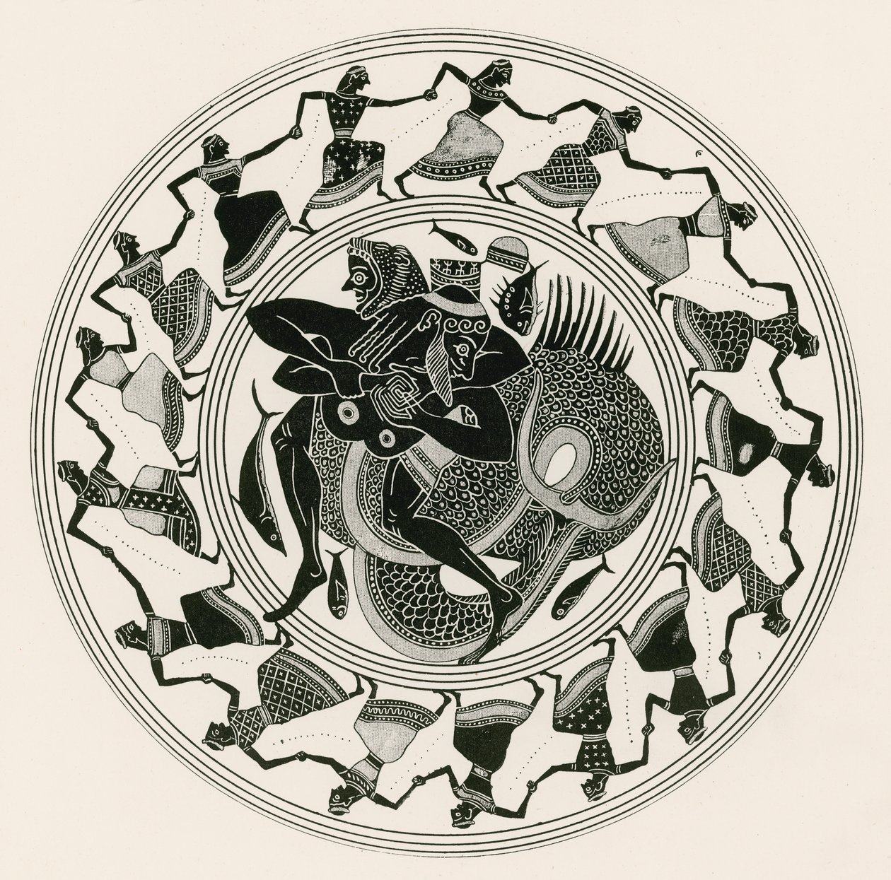 Triton ile güreşen Herakles (gravür) by English School