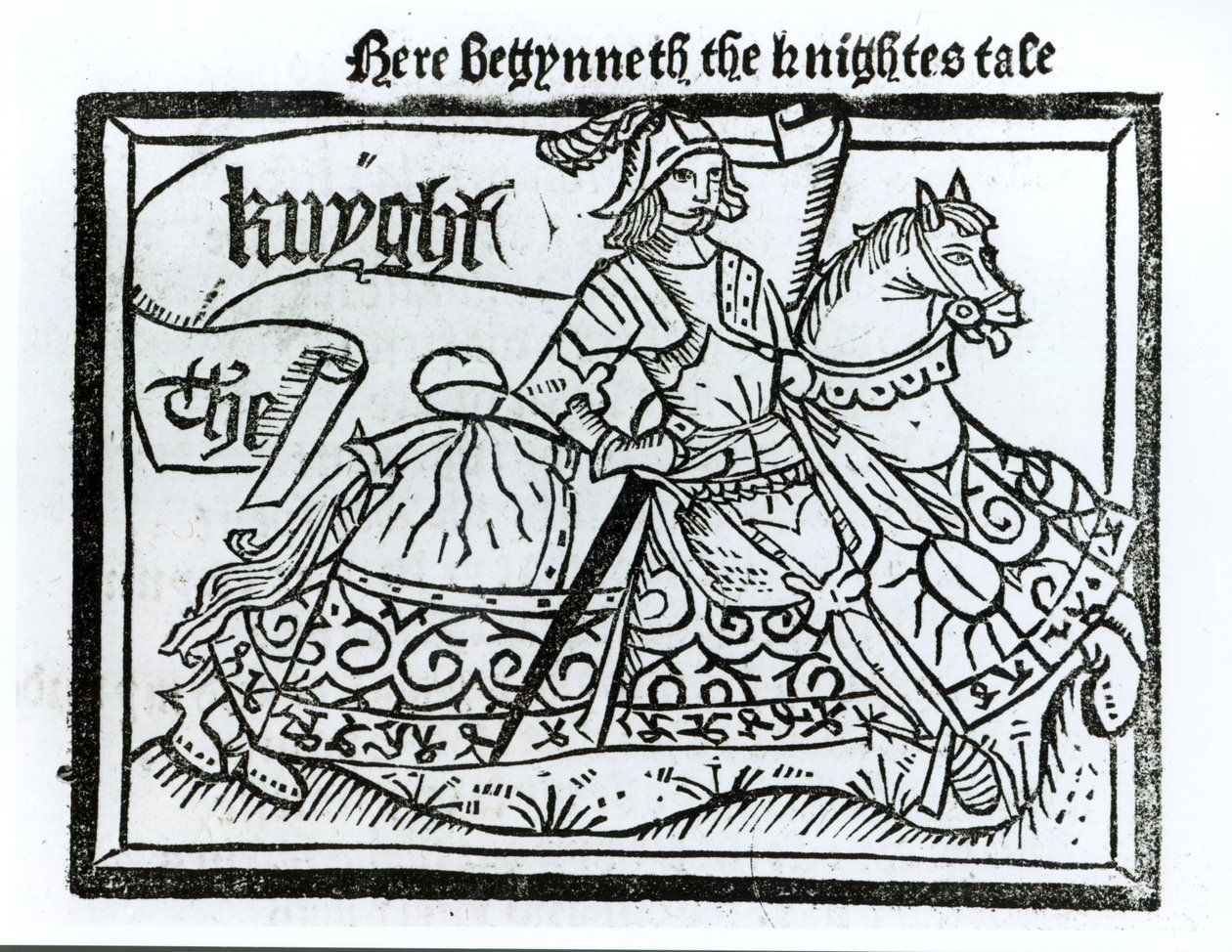 Burada Begynneth the Knightes Tale, William Caxton (c.1422-91) 1434 tarafından basılan Geoffrey Chaucer (c.1345-1400) tarafından Canterbury Masalları