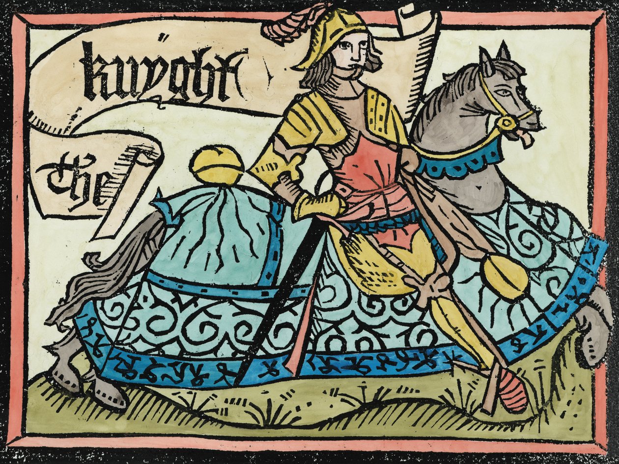 Burada Begynneth the Knightes Tale, William Caxton (c.1422-91) 1434 (daha sonra renklendirme) tarafından basılan Geoffrey Chaucer