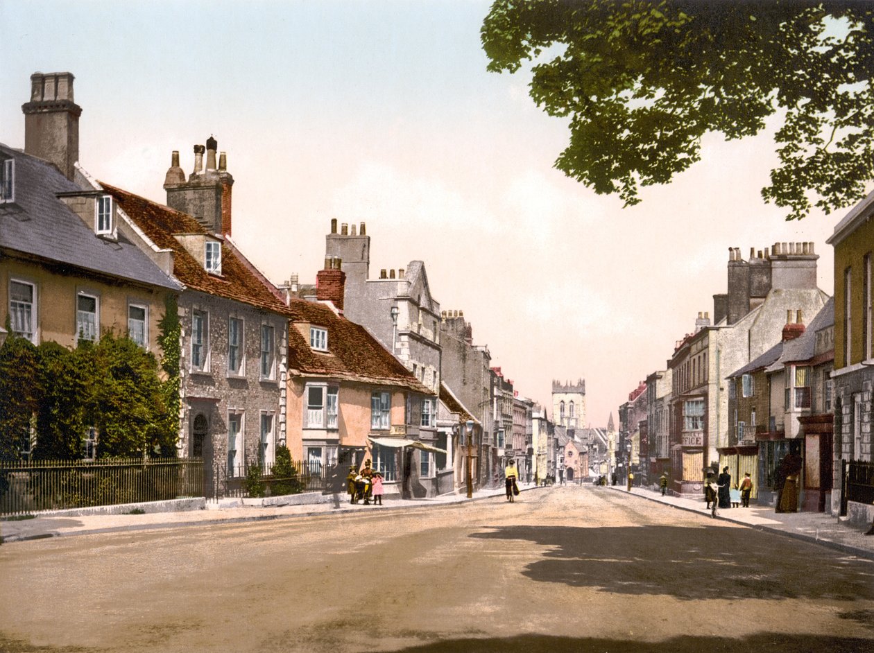High Street, Dorchester (el ile renklendirilmiş fotoğraf) by English School