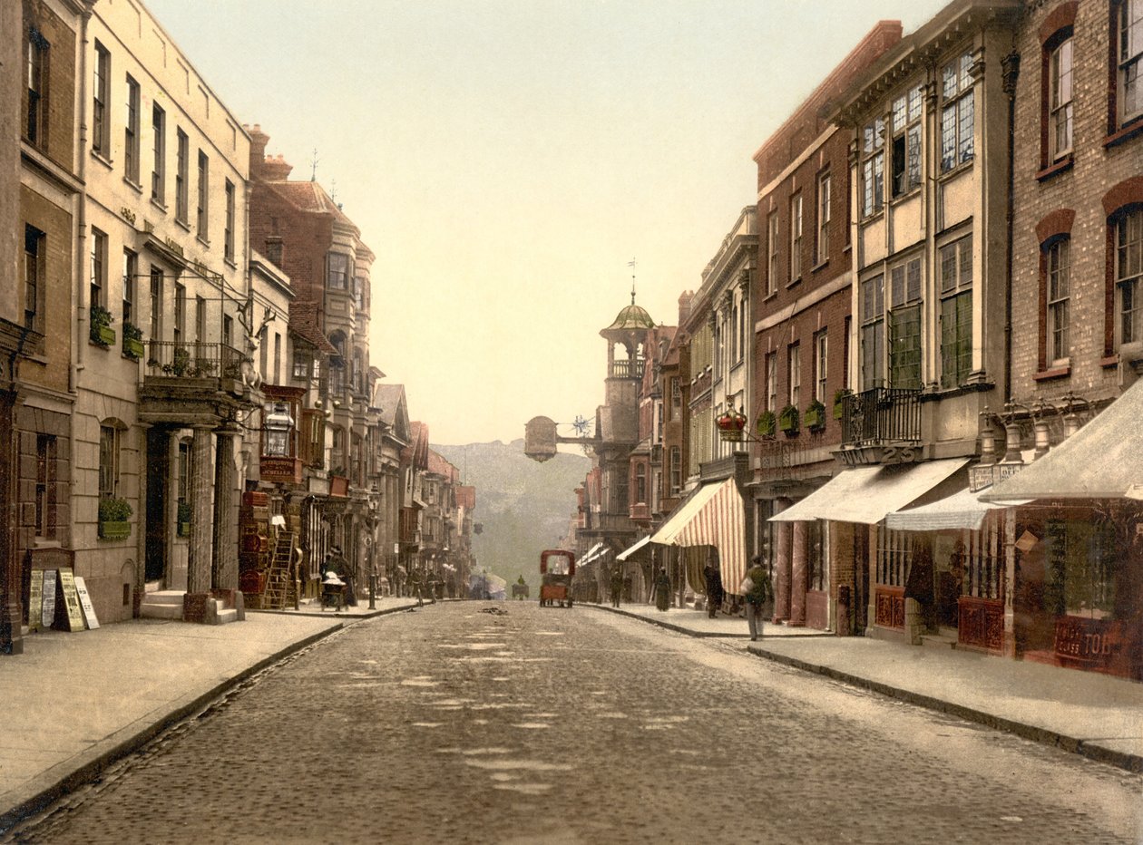 High Street, Guildford (el ile renklendirilmiş fotoğraf) by English School
