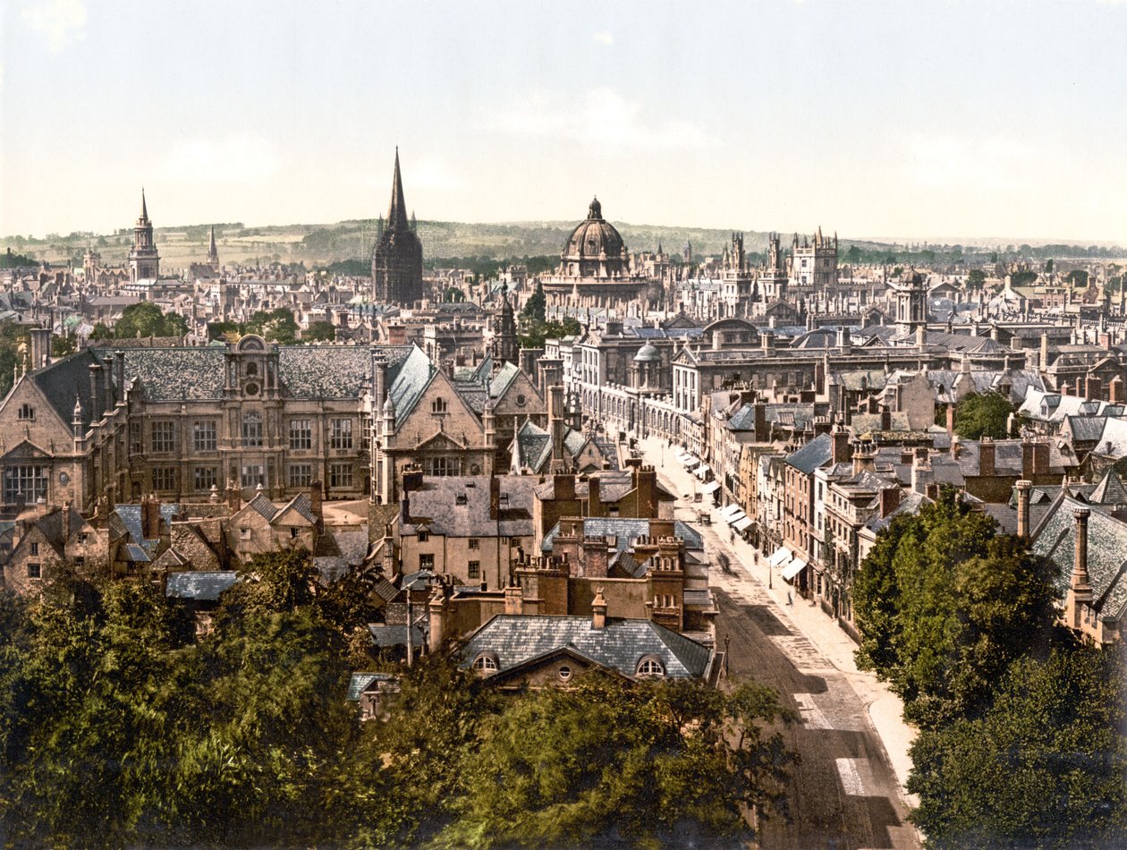 High Street, Oxford (el ile renklendirilmiş fotoğraf) by English School