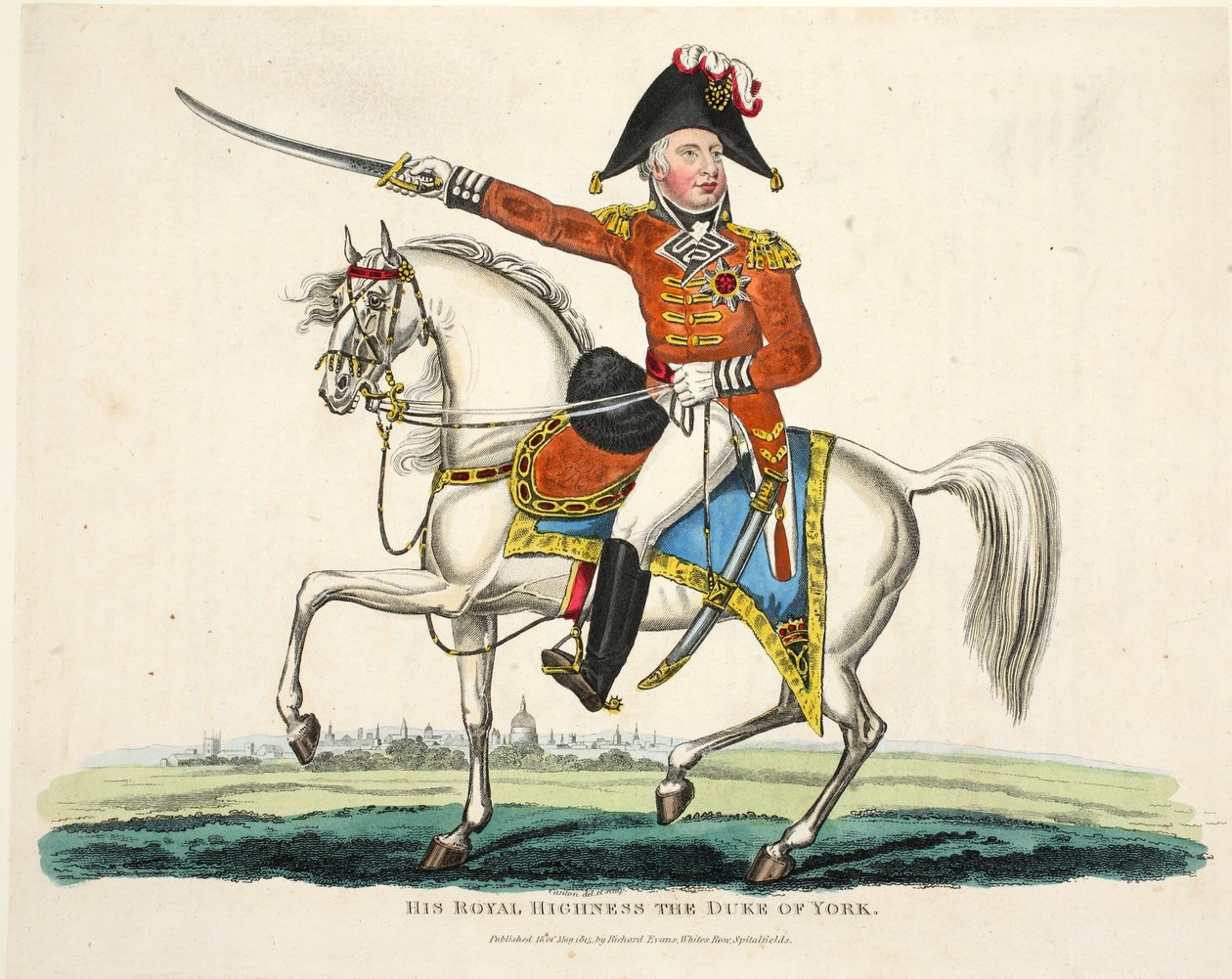 Ekselansları, York Dükü, pub. Richard Evans tarafından, Romney tarafından oyulmuş, William Mudford tarafından kaleme alınan Waterloo Savaşının Tarihsel Hesabından bir örnek, 1816 by English School