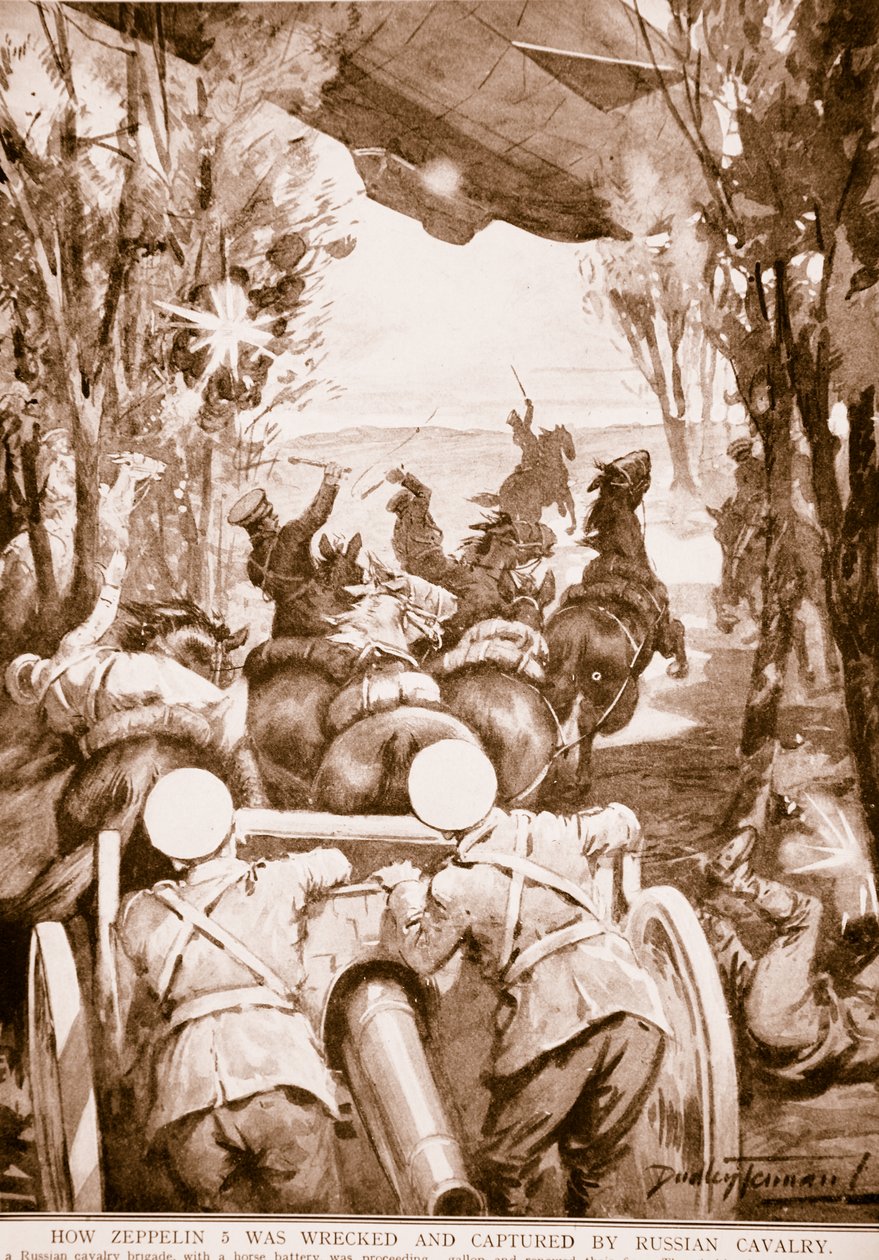 Zeppelin 5 Rus Süvarileri Tarafından Nasıl Yıkıldı ve Yakalandı, 1914-19 by English School