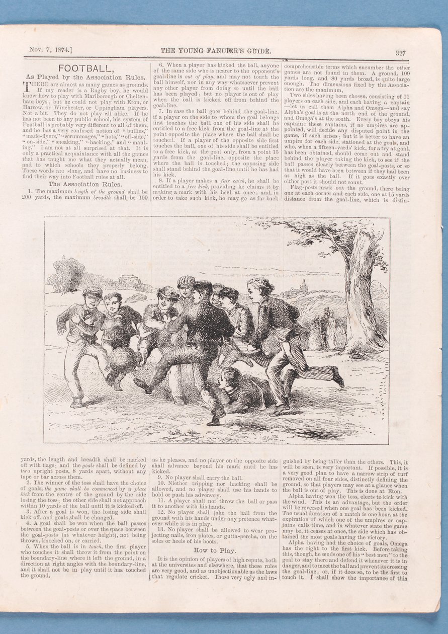 Dernek Kurallarına Göre Futbol Nasıl Oynanır, The Young Fanciers Guide, 1874 makalesi (ayrıca bkz. 315146) by English School