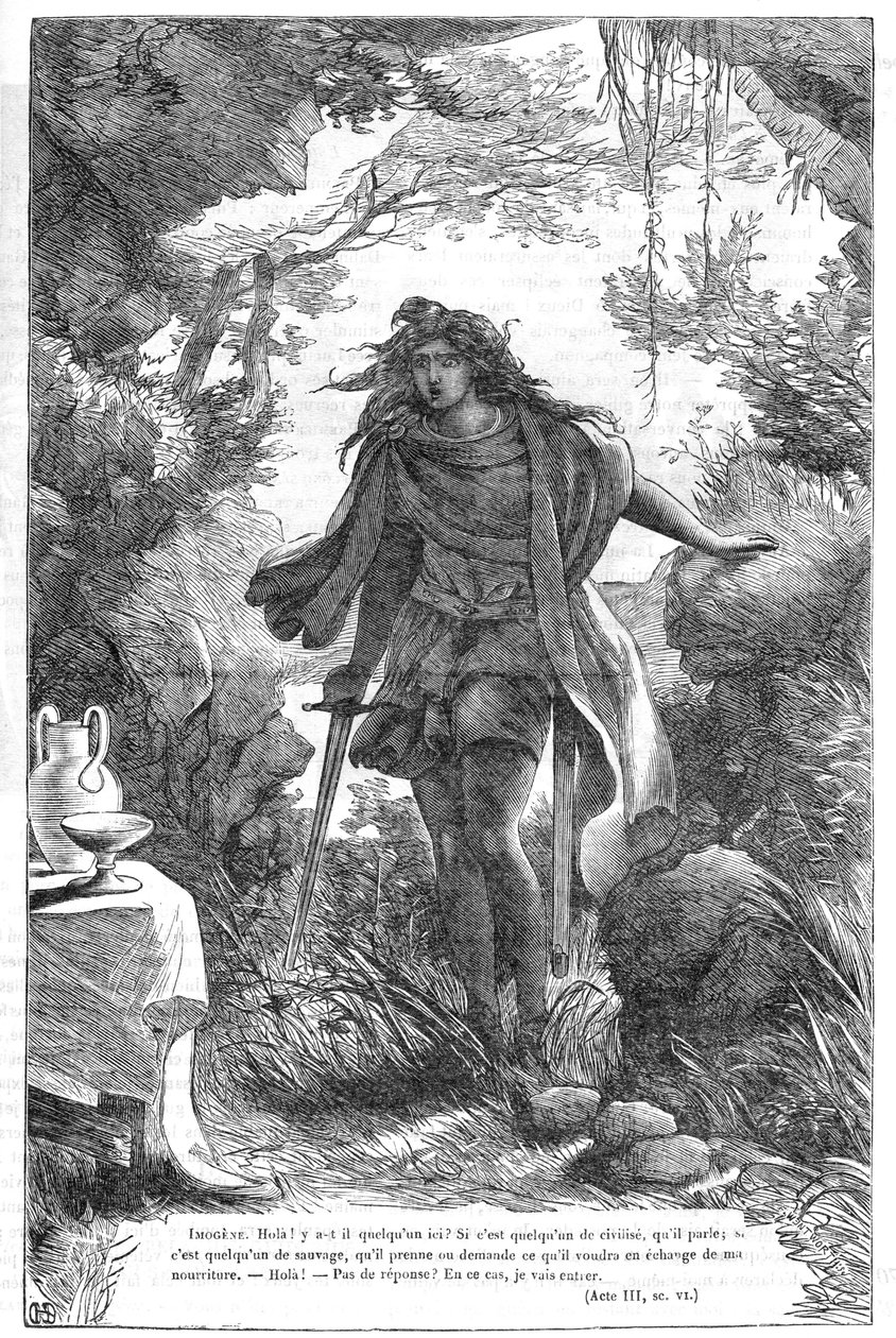 Cymbeline'de Imogen - (Cymbeline Trajedisi, Britanya Kralı) - “” William Shakespeare'i Tamamlar” da İllüstrasyon 1866 - Bu baskının çizimleri ve genel biçimi Cassell'in Londra'da yayınlanan resimli Shakespeare'inden ödünç alınmıştır. by English School